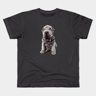 Shar Pei Cute Blue Puppy Dog Kids T-Shirt